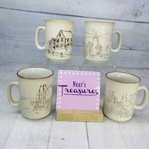 Collection Manoir CXY1 Cabins Docks Churches Lighthouses Stoneware Mugs Set of 4
